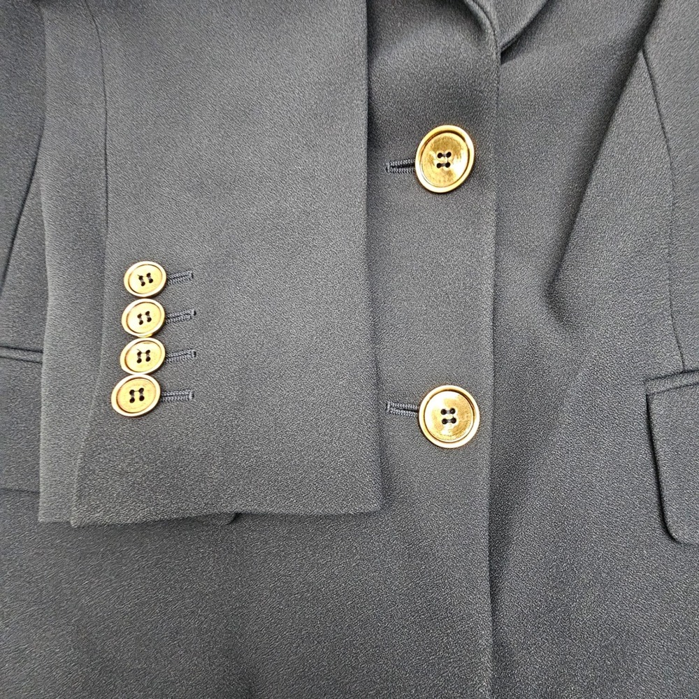 Michael Kors Blazer Womens Crepe Sable Cropped Boyfriend Midnight Gold Buttons 2 - Picture 7 of 10